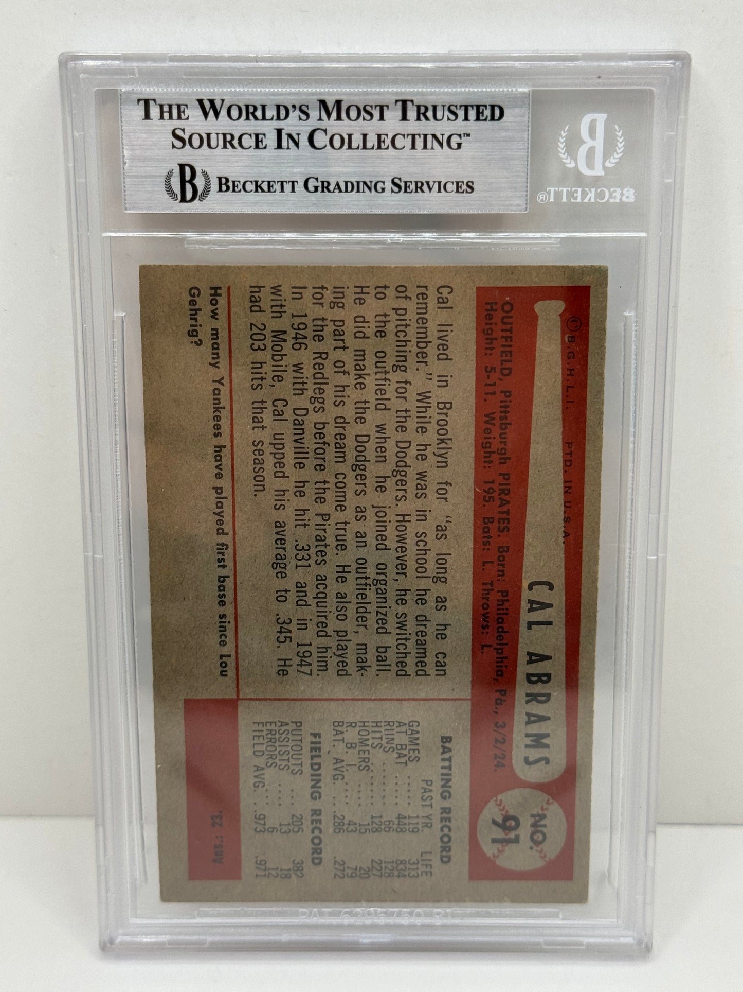 1954 Bowman Cal Abrams #91 Auto Beckett Authenticated Deceased in 1997
