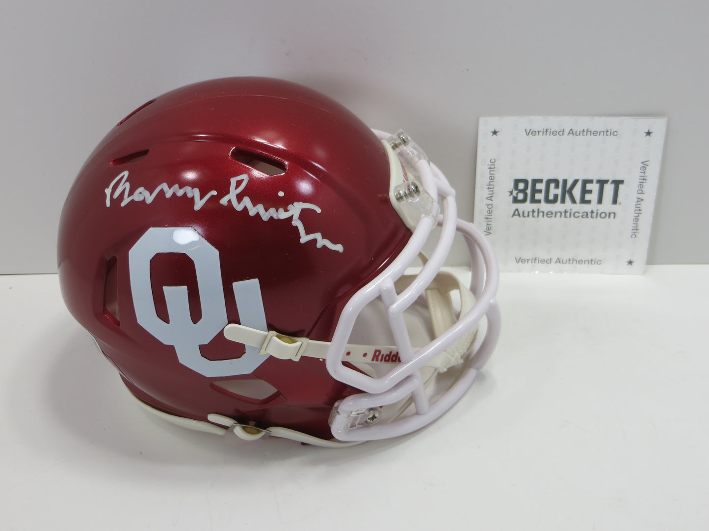 BARRY SWITZER OKLAHOMA OU SOONERS SIGNED MINI HELMET Cowboys BAS