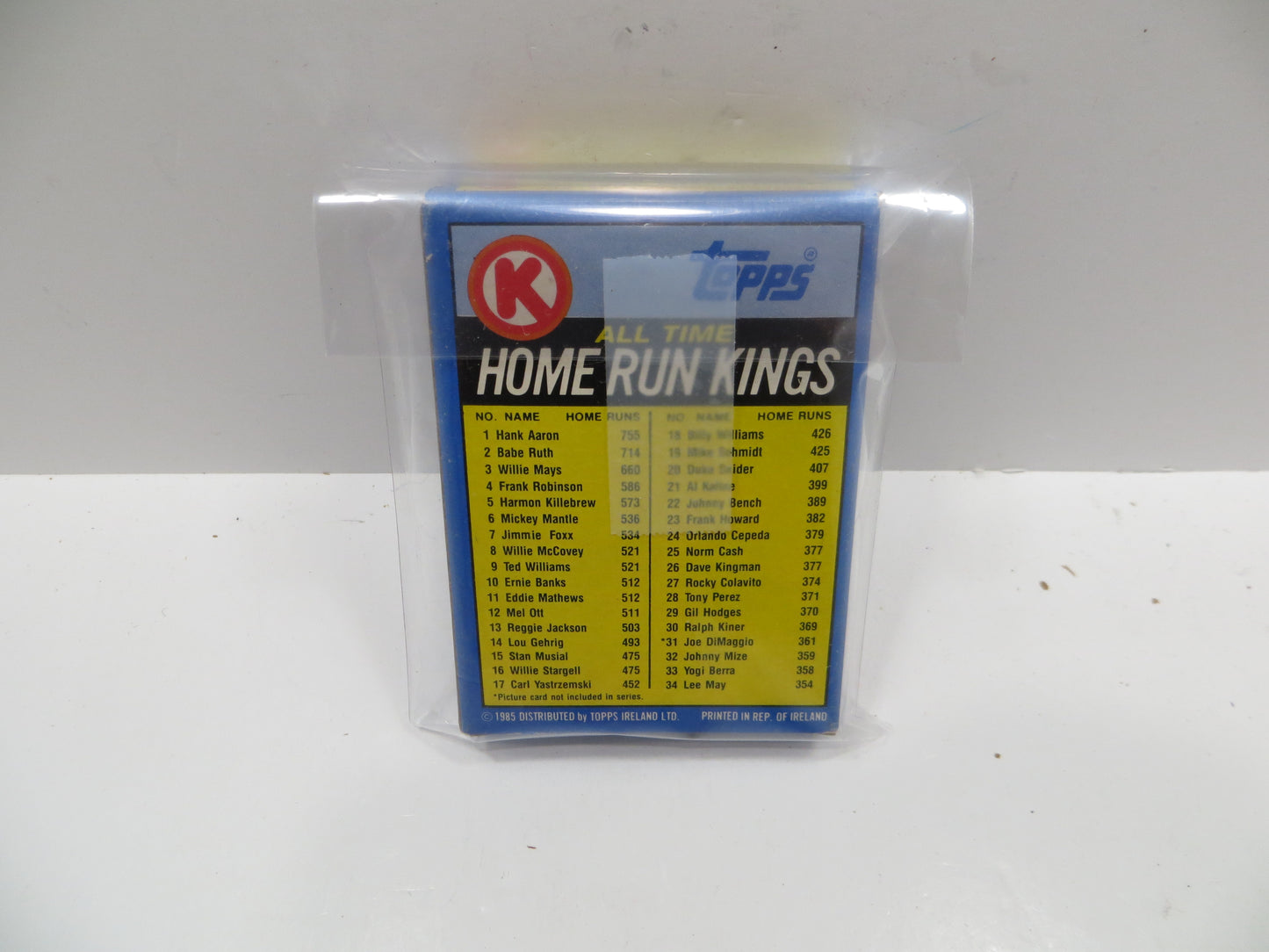 1985 TOPPS Circle K BASEBALL ALL TIME HR KINGS EMPTY BOX