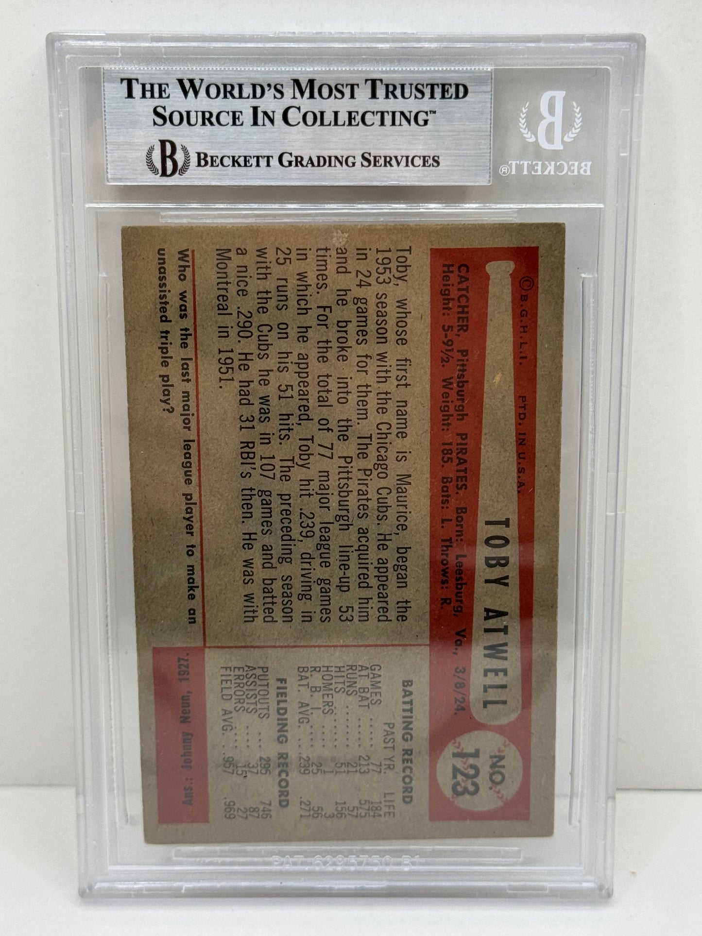 1954 Bowman Toby Atwell #123 Auto Beckett Authentic Deceased in 2003