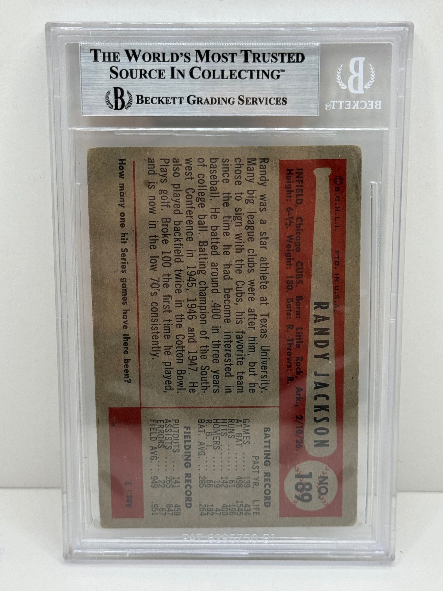 1954 Bowman Randy Jackson #189 Auto Beckett Authentic Deceased in 2019