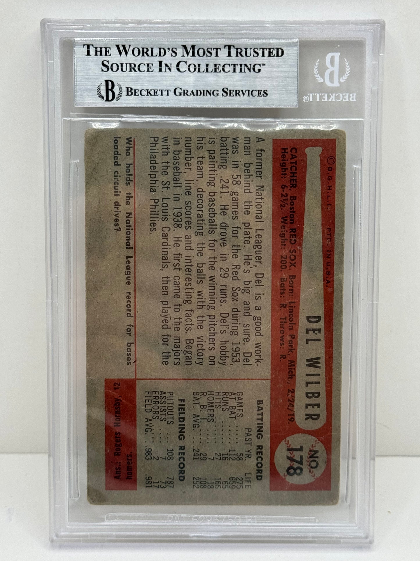 1954 Bowman Del Wilber #178 Auto Beckett Authentic Deceased in 2002