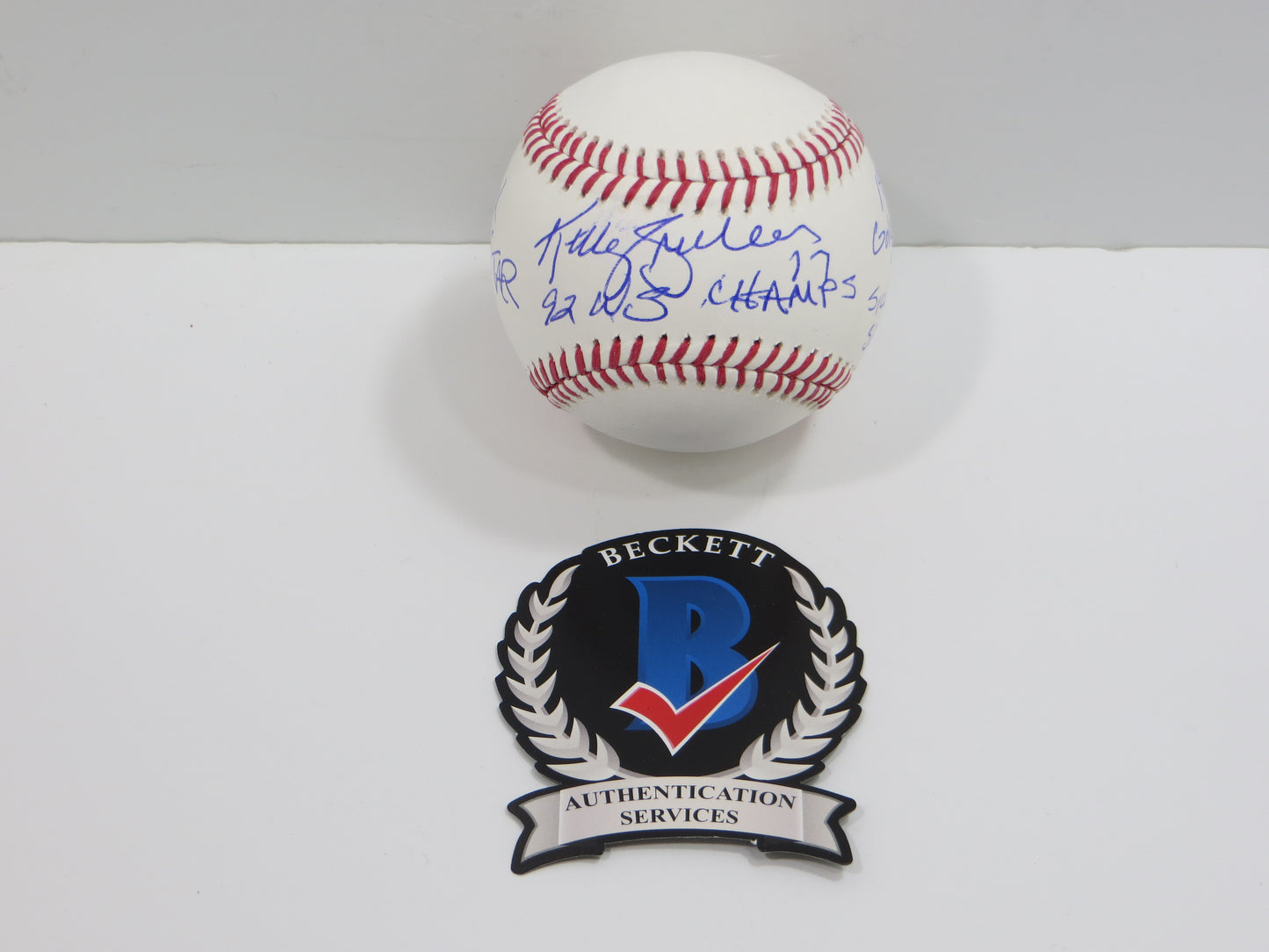 KELLY GRUBER SIGNED RAWLINGS OFFICIAL MAJOR LEAGUE BASEBALL TORONTO BLUE JAYS BAS