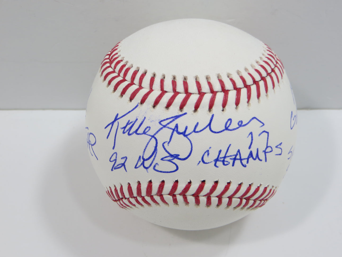 KELLY GRUBER SIGNED RAWLINGS OFFICIAL MAJOR LEAGUE BASEBALL TORONTO BLUE JAYS BAS