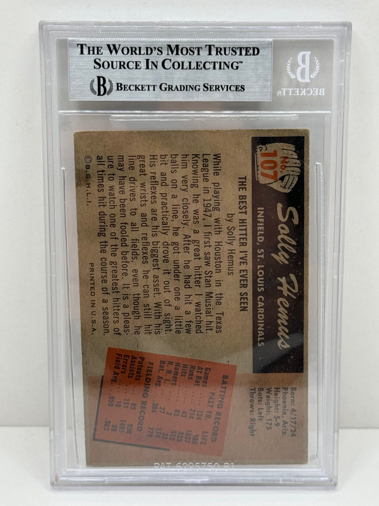 1955 Bowman Solly Hemus #107 Auto Beckett Authentic Deceased in 2017