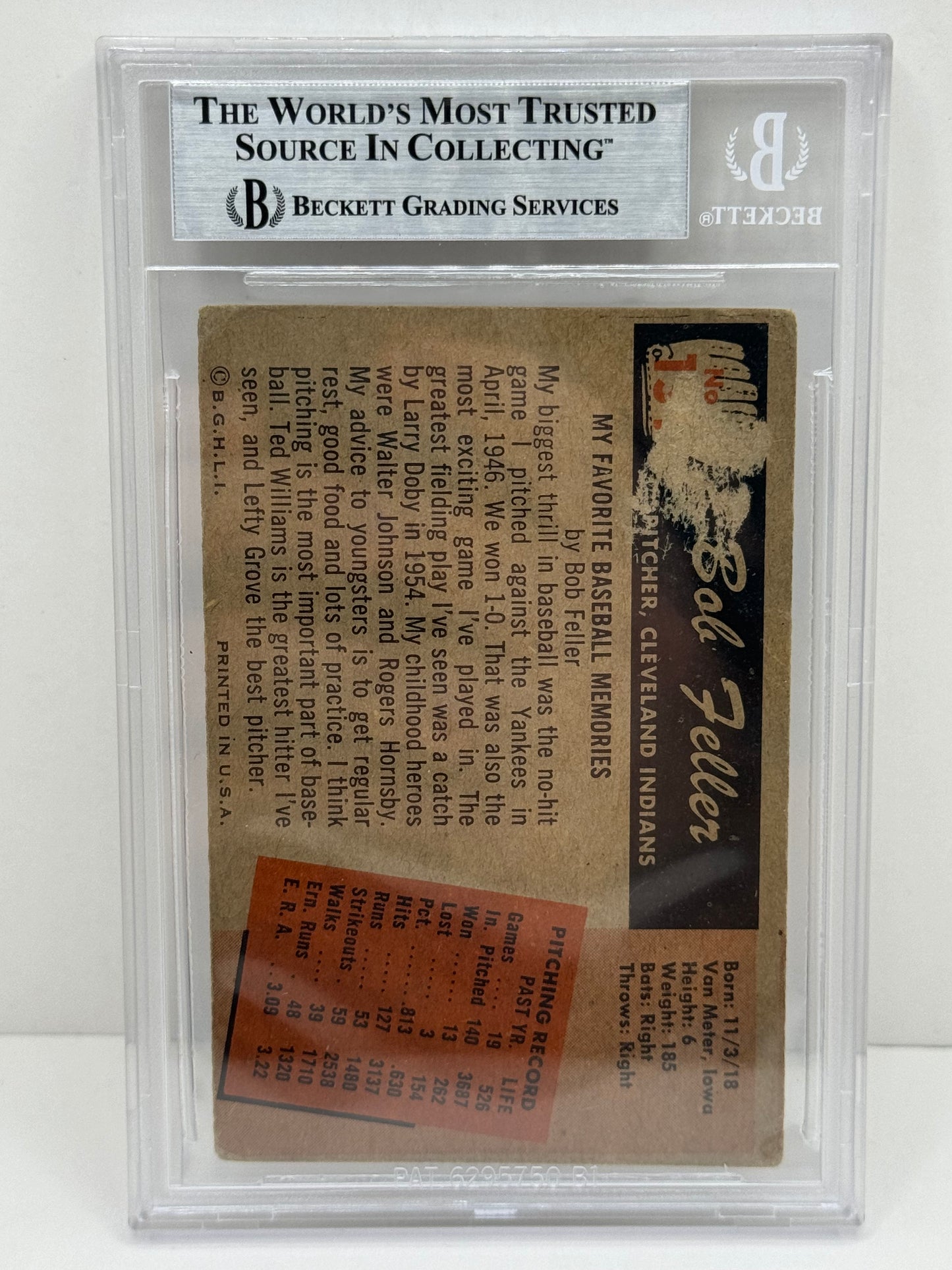 1955 Bowman Bob Feller #134 Auto Beckett Authentic Deceased in 2010