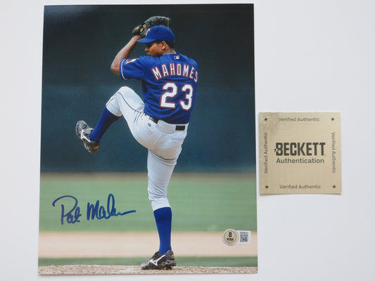 PAT PATRICK MAHOMES SR. TEXAS RANGERS SIGNED 8x10 PHOTO w/INSC Twins Chiefs BAS