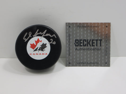 ED BELFOUR TEAM CANADA SIGNED HOCKEY PUCK Dallas Stars Blackhawks BAS COA