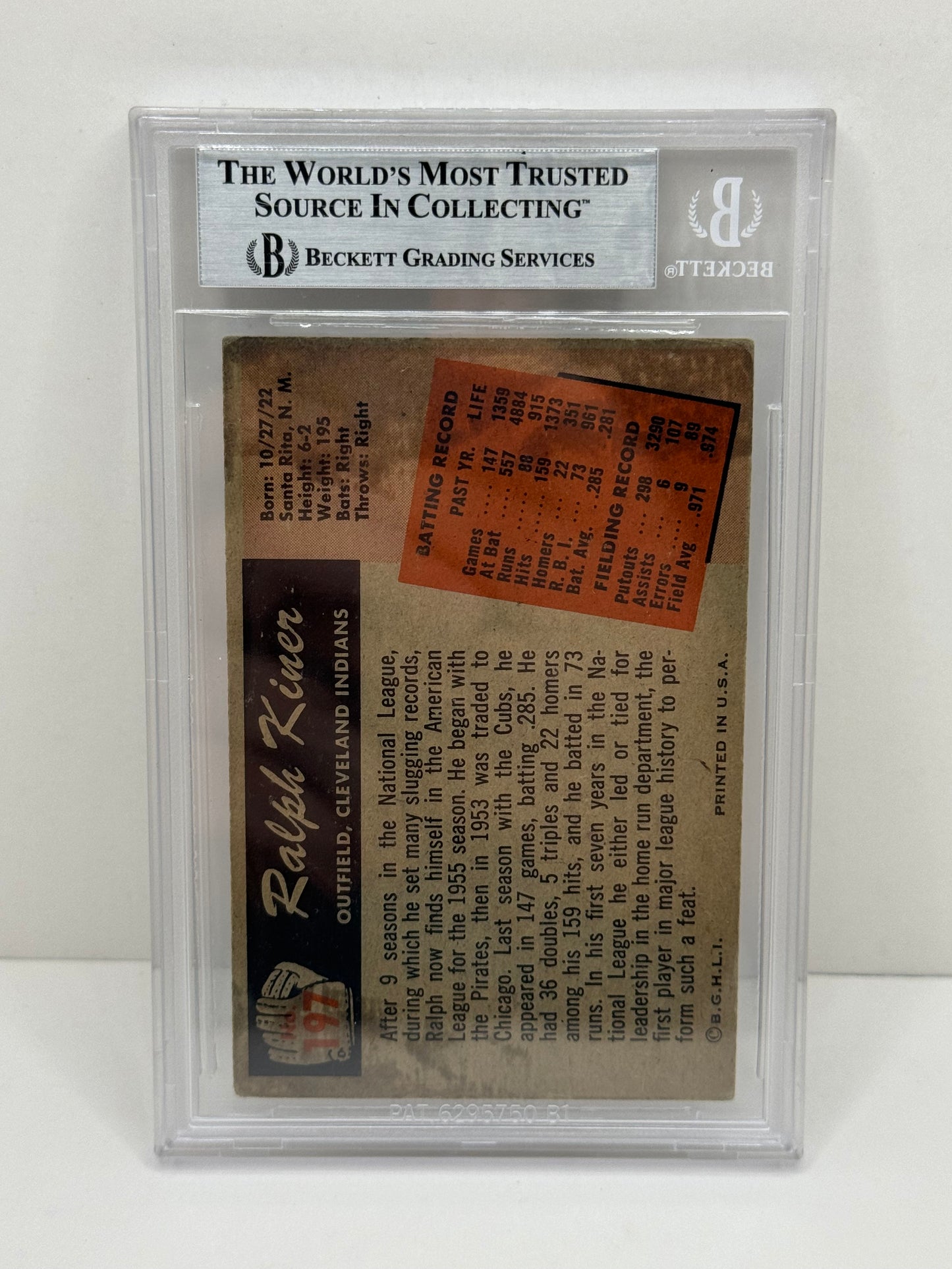1955 Bowman Ralph Kiner #197 Auto Beckett Authentic Deceased in 2014