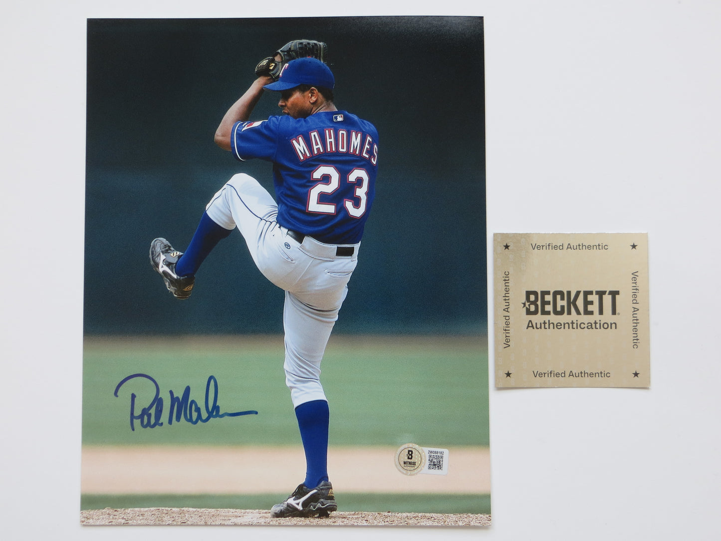 PAT PATRICK MAHOMES SR. TEXAS RANGERS SIGNED 8x10 PHOTO w/INSC Twins Chiefs BAS