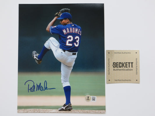 PAT PATRICK MAHOMES SR. TEXAS RANGERS SIGNED 8x10 PHOTO w/INSC Twins Chiefs BAS
