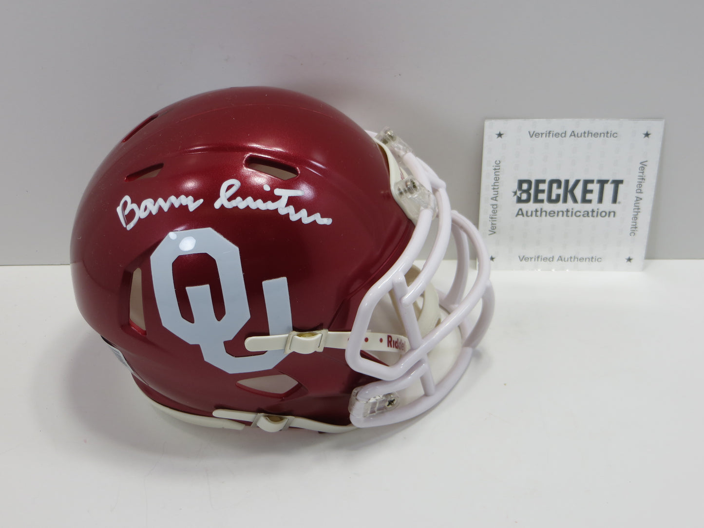 BARRY SWITZER OKLAHOMA OU SOONERS SIGNED MINI HELMET Cowboys BAS