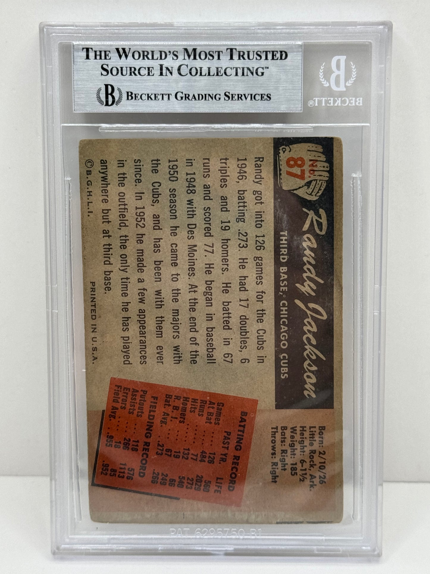 1955 Bowman Randy Jackson #87 Auto Beckett Authentic Deceased in 2019