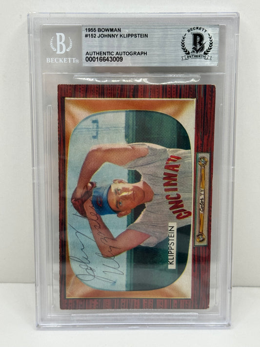 1955 Bowman Johnny Klippstein #152 Auto Beckett Authentic Deceased in 2003