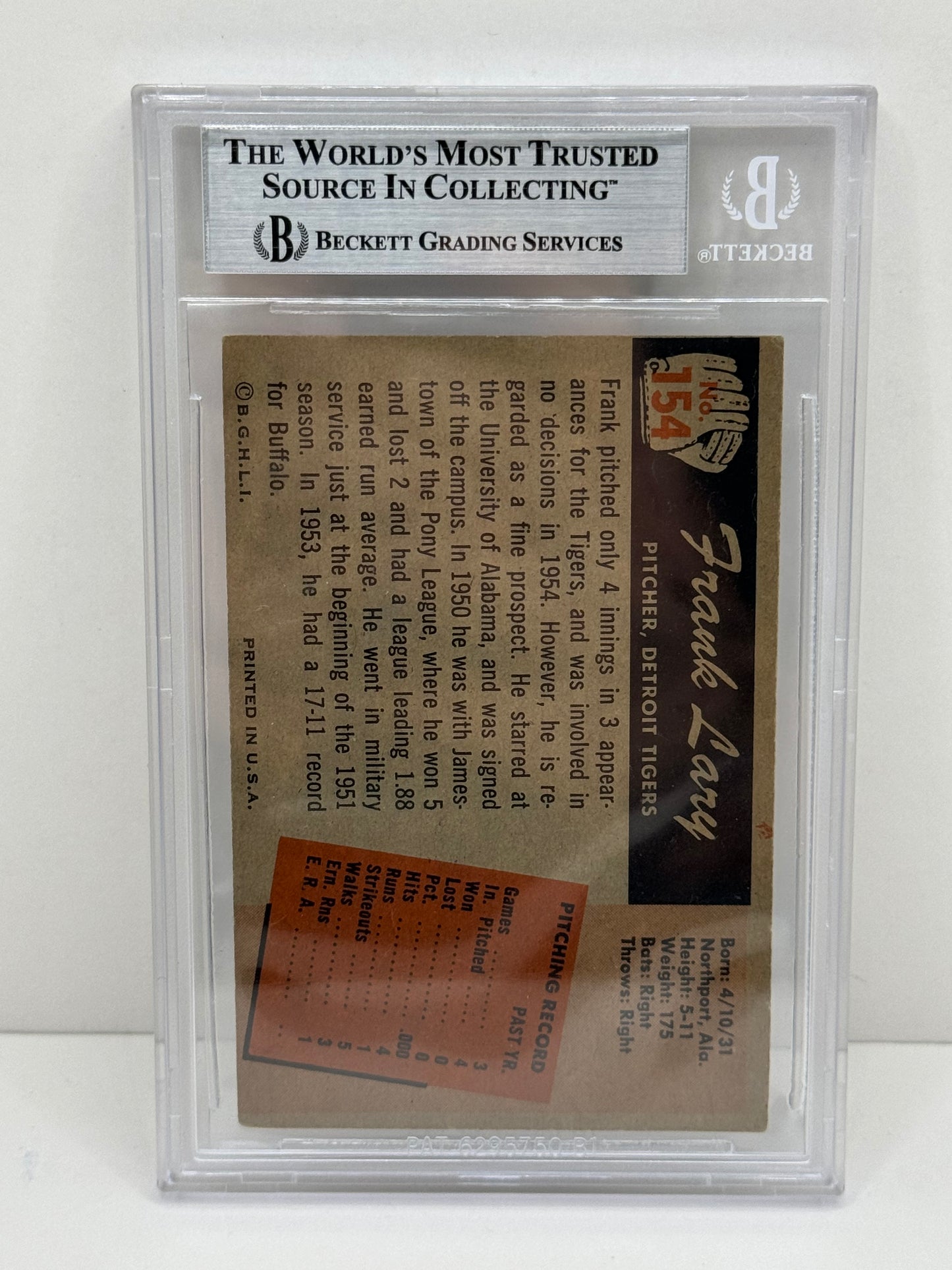 1955 Bowman Frank Lary #154 Auto Beckett Authentic Deceased in 2017