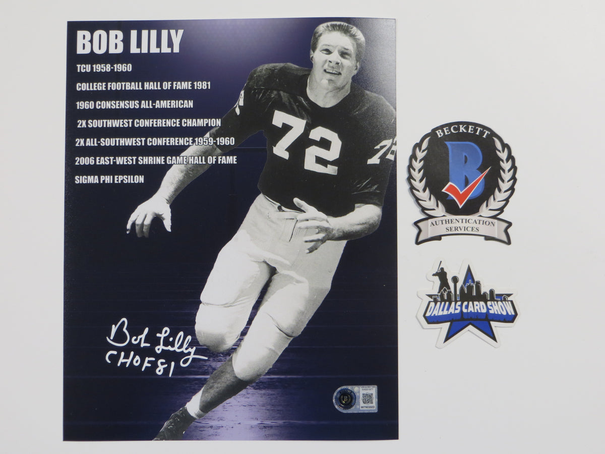 BOB LILLY TCU HORNED FROGS SIGNED STAT 8x10 PHOTO BAS