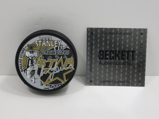 ED BELFOUR DALLAS STARS 1999 STANLEY CUP SIGNED HOCKEY PUCK BAS COA