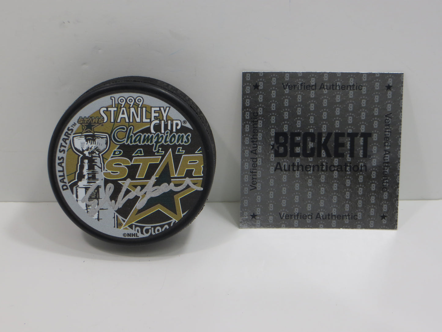 ED BELFOUR DALLAS STARS 1999 STANLEY CUP SIGNED HOCKEY PUCK BAS COA