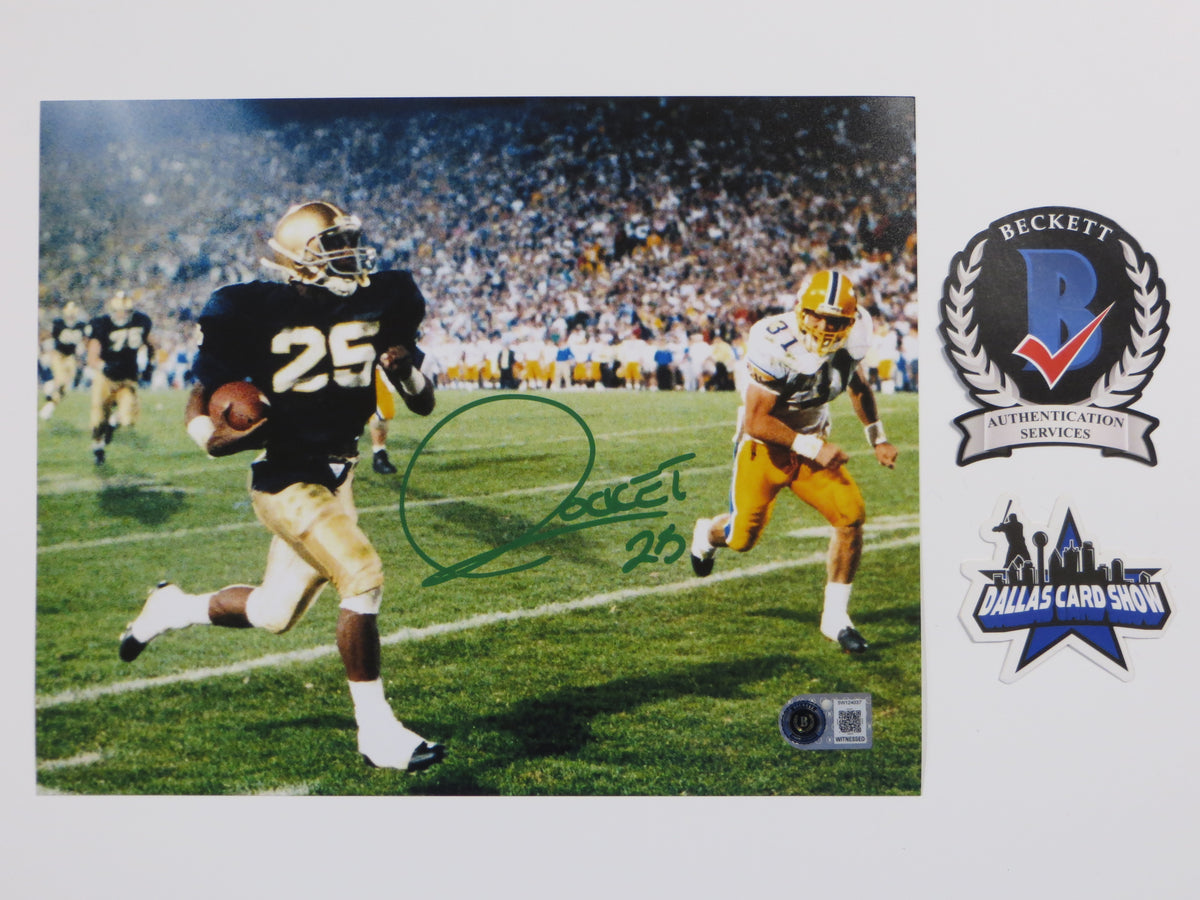 ROCKET ISMAIL NOTRE DAME SIGNED 8x10 PHOTO Touchdown Green BAS