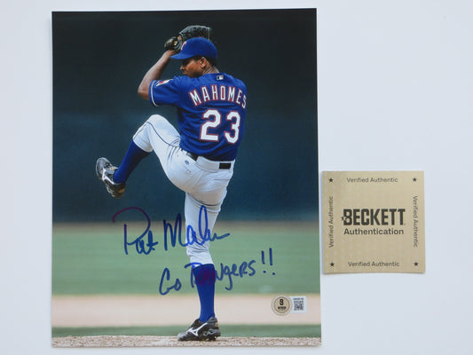 PAT PATRICK MAHOMES SR. TEXAS RANGERS SIGNED 8x10 PHOTO w/INSC Twins Chiefs BAS