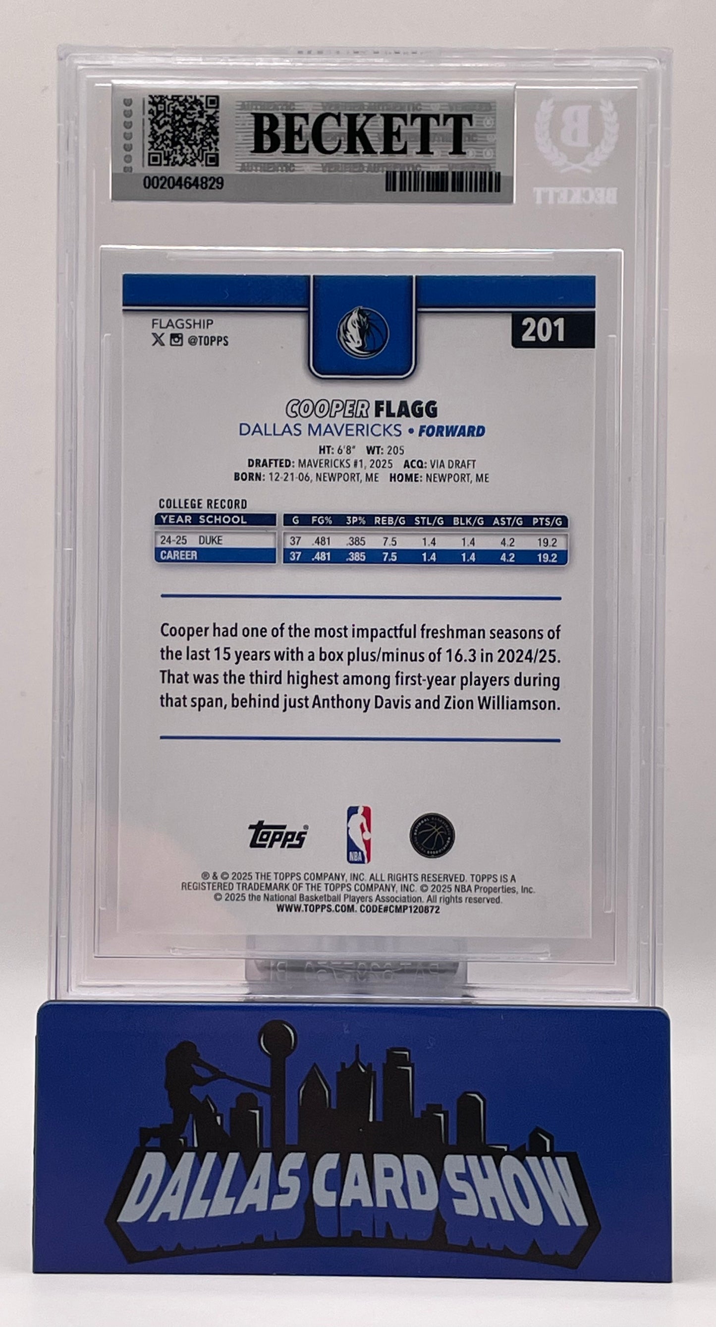 2025-26 Topps #201 Cooper Flagg Rookie RC BGS 9