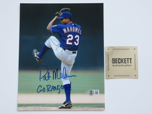 PAT PATRICK MAHOMES SR. TEXAS RANGERS SIGNED 8x10 PHOTO w/INSC Twins Chiefs BAS