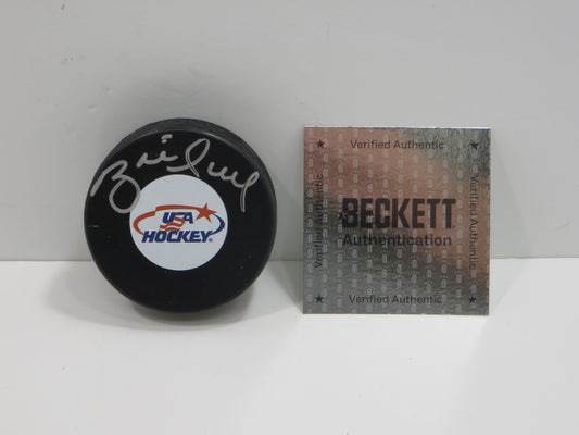 BRETT HULL TEAM USA SIGNED HOCKEY PUCK STL BLUES Red Wings BAS COA