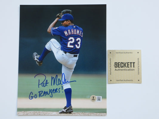 PAT PATRICK MAHOMES SR. TEXAS RANGERS SIGNED 8x10 PHOTO w/INSC Twins Chiefs BAS