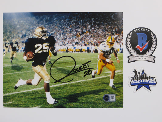 ROCKET ISMAIL NOTRE DAME SIGNED 8x10 PHOTO Touchdown Black BAS
