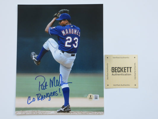 PAT PATRICK MAHOMES SR. TEXAS RANGERS SIGNED 8x10 PHOTO w/INSC Twins Chiefs BAS