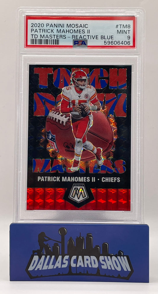 2020 Panini Mosaic #TM8 Patrick Mahomes Touchdown Masters Blue Reactive /99 PSA 9