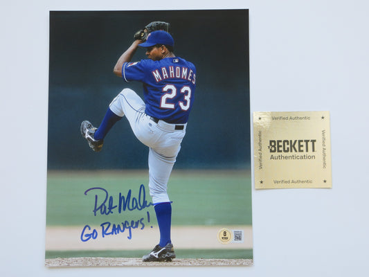 PAT PATRICK MAHOMES SR. TEXAS RANGERS SIGNED 8x10 PHOTO w/INSC Twins Chiefs BAS