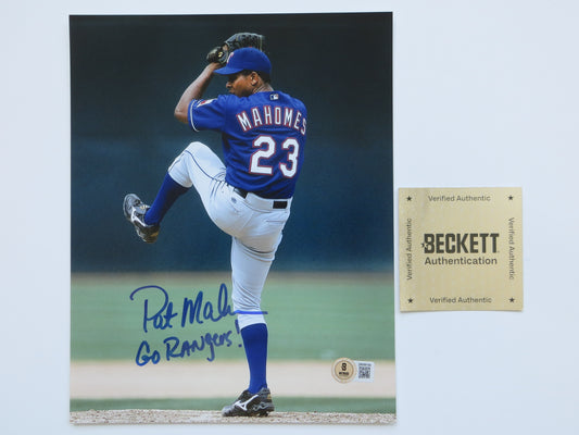 PAT PATRICK MAHOMES SR. TEXAS RANGERS SIGNED 8x10 PHOTO w/INSC Twins Chiefs BAS