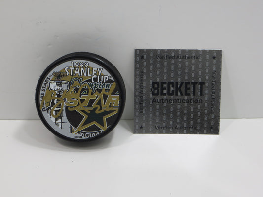 BRETT HULL DALLAS STARS 1999 STANLEY CUP SIGNED HOCKEY PUCK BAS COA