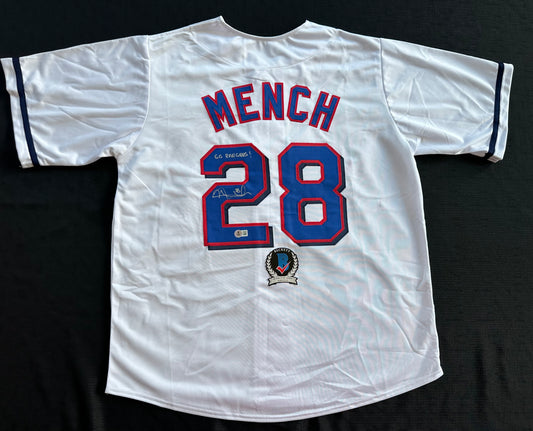 KEVIN MENCH TEXAS RANGERS SIGNED JERSEY w/GO RANGERS! BAS COA