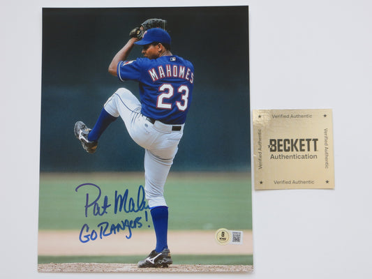PAT PATRICK MAHOMES SR. TEXAS RANGERS SIGNED 8x10 PHOTO w/INSC Twins Chiefs BAS