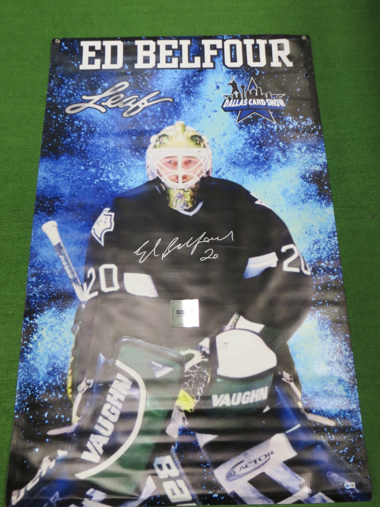 ED BELFOUR SIGNED DALLAS STARS Dallas Card Show 36x60 VINYL BANNER BAS
