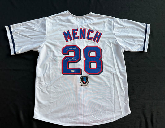 KEVIN MENCH TEXAS RANGERS SIGNED JERSEY w/GO RANGERS! BAS COA