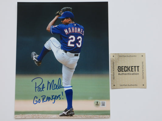 PAT PATRICK MAHOMES SR. TEXAS RANGERS SIGNED 8x10 PHOTO w/INSC Twins Chiefs BAS