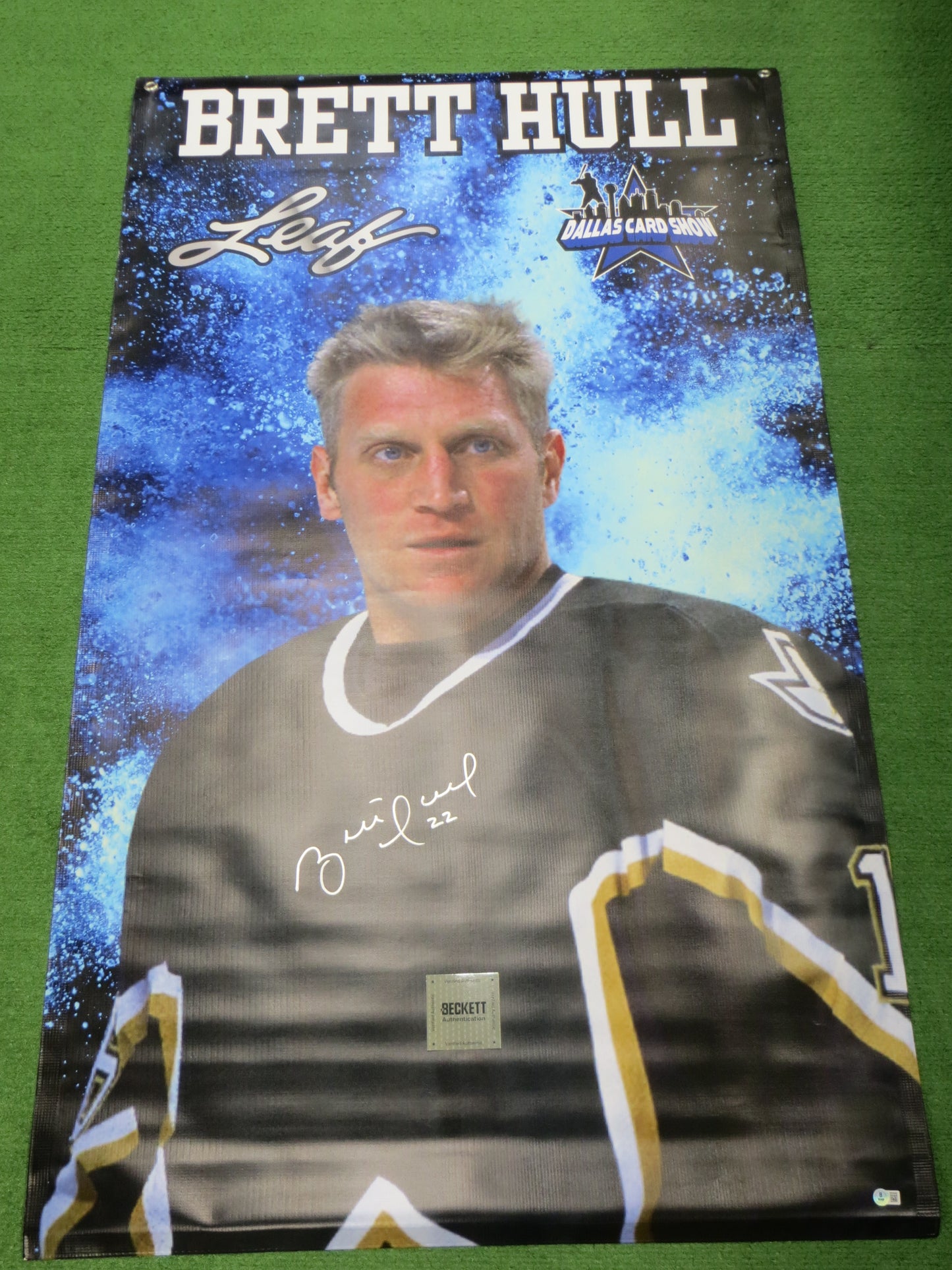 BRETT HULL SIGNED DALLAS STARS Dallas Card Show 36x60 VINYL BANNER BAS