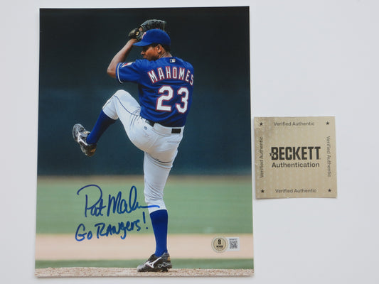 PAT PATRICK MAHOMES SR. TEXAS RANGERS SIGNED 8x10 PHOTO w/INSC Twins Chiefs BAS