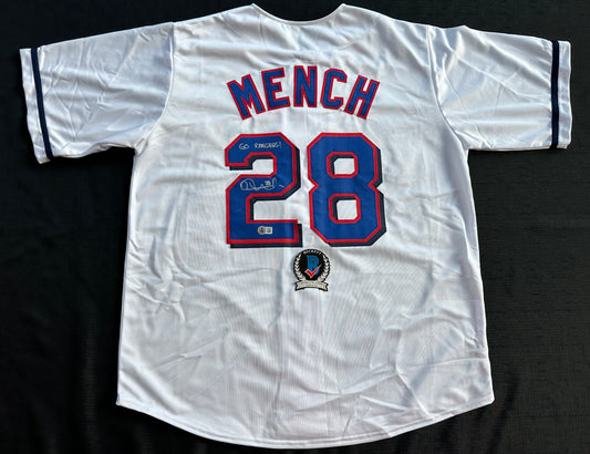 KEVIN MENCH TEXAS RANGERS SIGNED JERSEY w/GO RANGERS! BAS COA