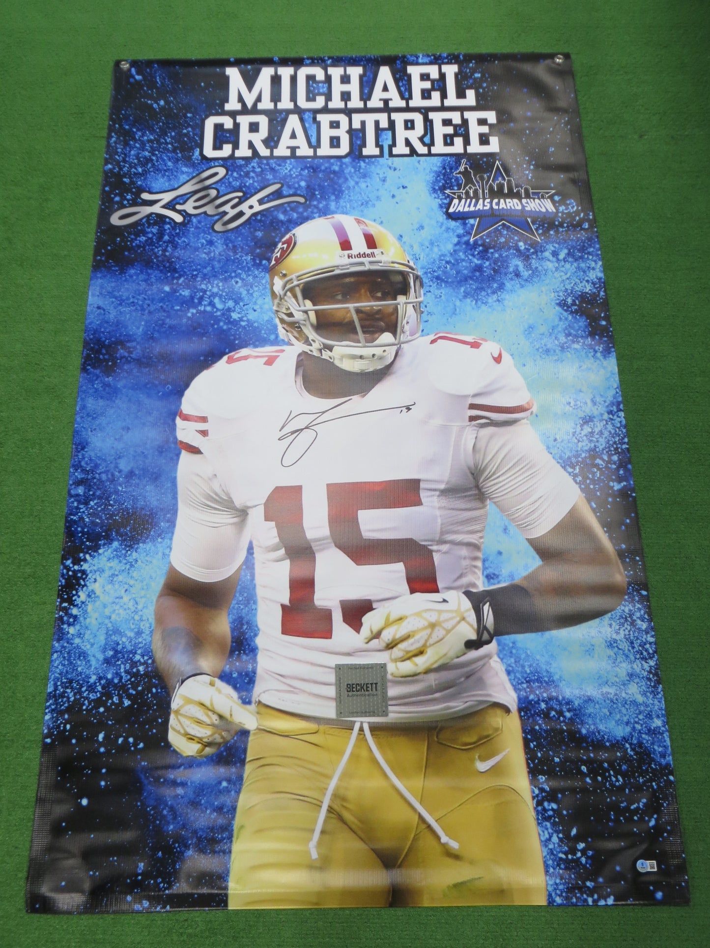 MICHAEL CRABTREE SIGNED 49ers Texas Tech Dallas Card Show 36x60 VINYL BANNER BAS