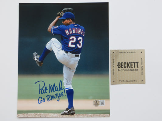 PAT PATRICK MAHOMES SR. TEXAS RANGERS SIGNED 8x10 PHOTO w/INSC Twins Chiefs BAS