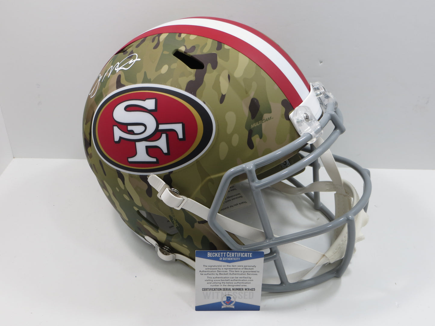 JOE MONTANA SIGNED SAN FRANCISCO 49ers CAMO SPEED FULL SIZE HELMET BAS
