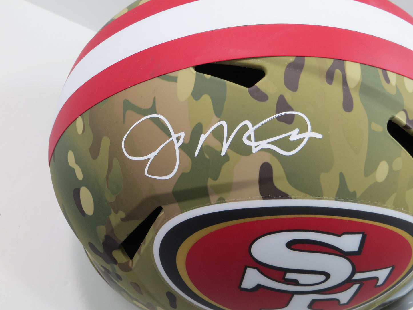 JOE MONTANA SIGNED SAN FRANCISCO 49ers CAMO SPEED FULL SIZE HELMET BAS