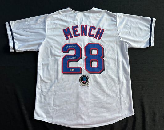 KEVIN MENCH TEXAS RANGERS SIGNED JERSEY w/GO RANGERS! BAS COA