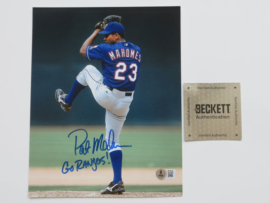 PAT PATRICK MAHOMES SR. TEXAS RANGERS SIGNED 8x10 PHOTO w/INSC Twins Chiefs BAS