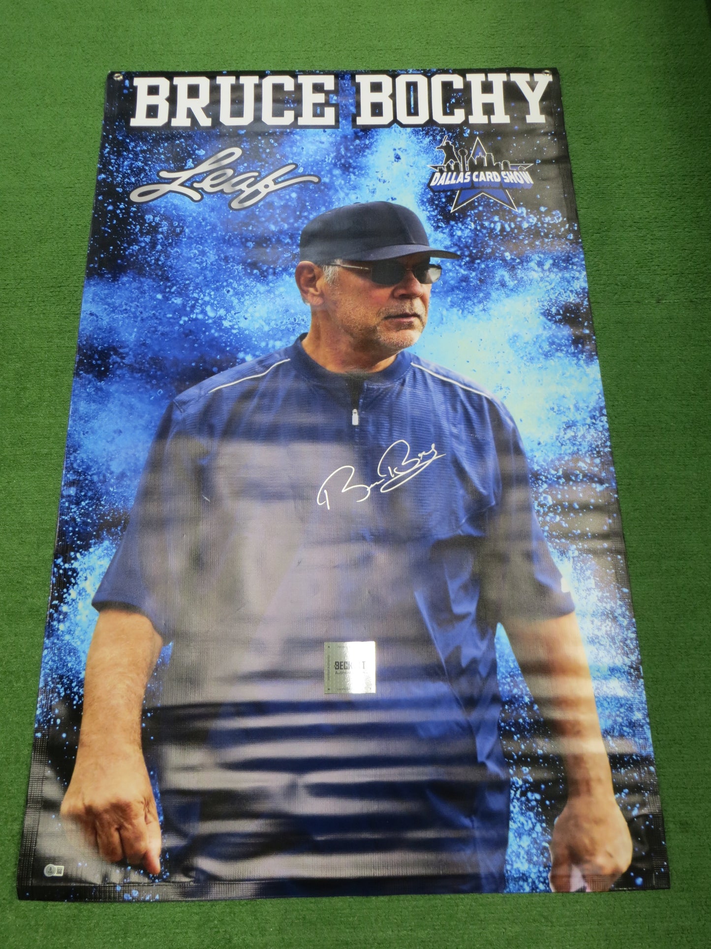 BRUCE BOCHY SIGNED Texas Rangers Giants Dallas Card Show 36x60 VINYL BANNER BAS