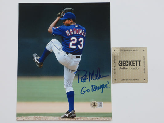 PAT PATRICK MAHOMES SR. TEXAS RANGERS SIGNED 8x10 PHOTO w/INSC Twins Chiefs BAS